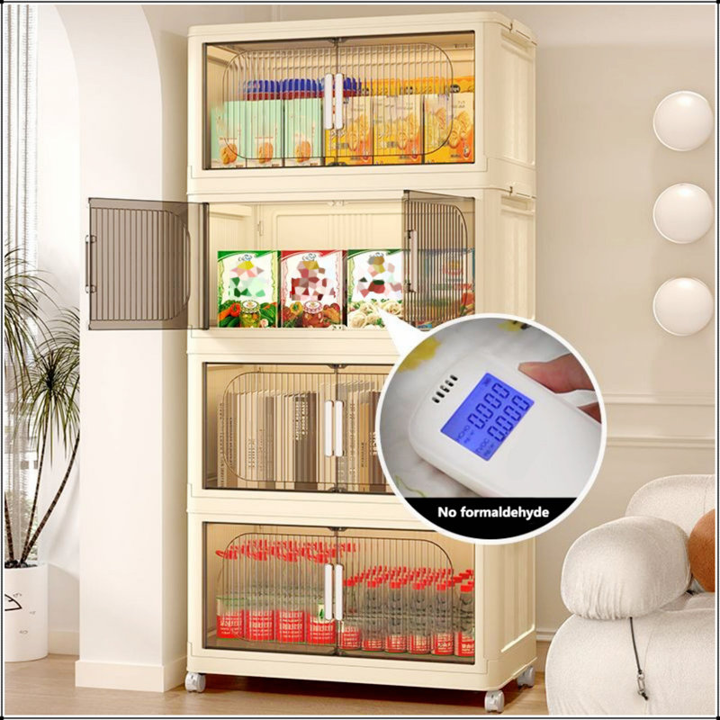 19.69" Side Wide Folding Storage Cabinet ,4 Tiers,19.69"×11.81"×40.55",Collapsible Storage Bins with Magnetic Door, Plastic Storage Cabinet with Wheels, Closet organizers and Storage Containers