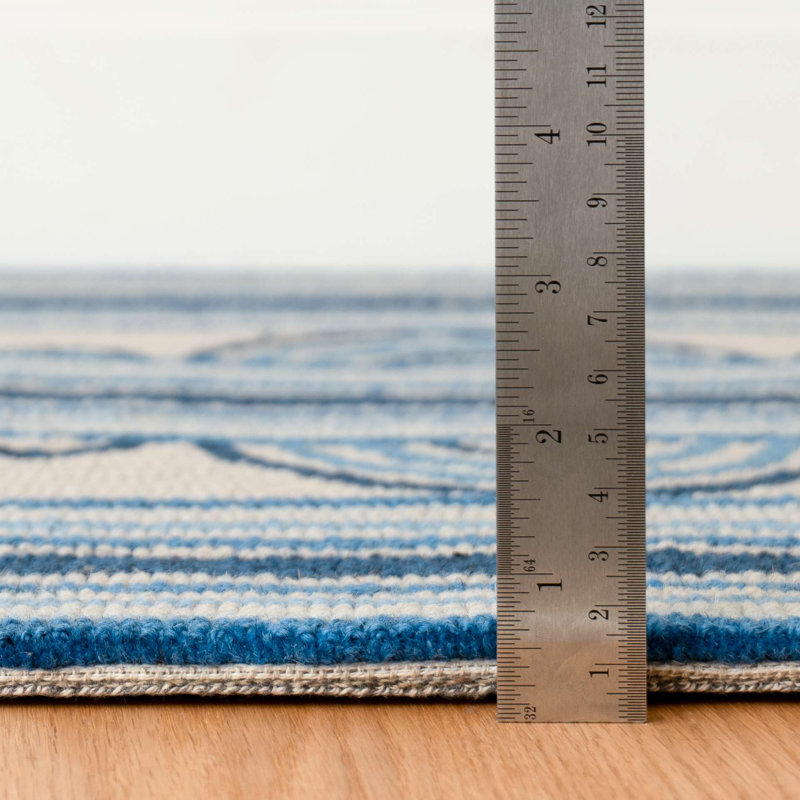 Button Kit Kemp x Annie Selke Button Blue Hand Micro Hooked Wool Rug, Rectangle 2' x 3'