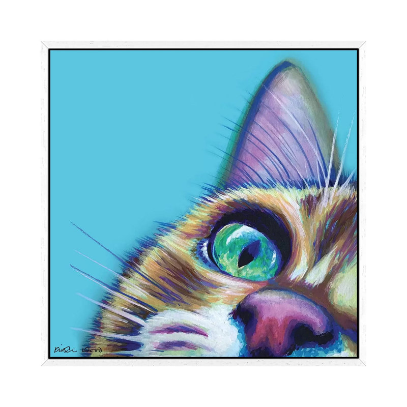 Ginger On Turquoise by Kirstin Wood - Painting on Canvas, White Framed, 45.72 cm H x 45.72 cm W