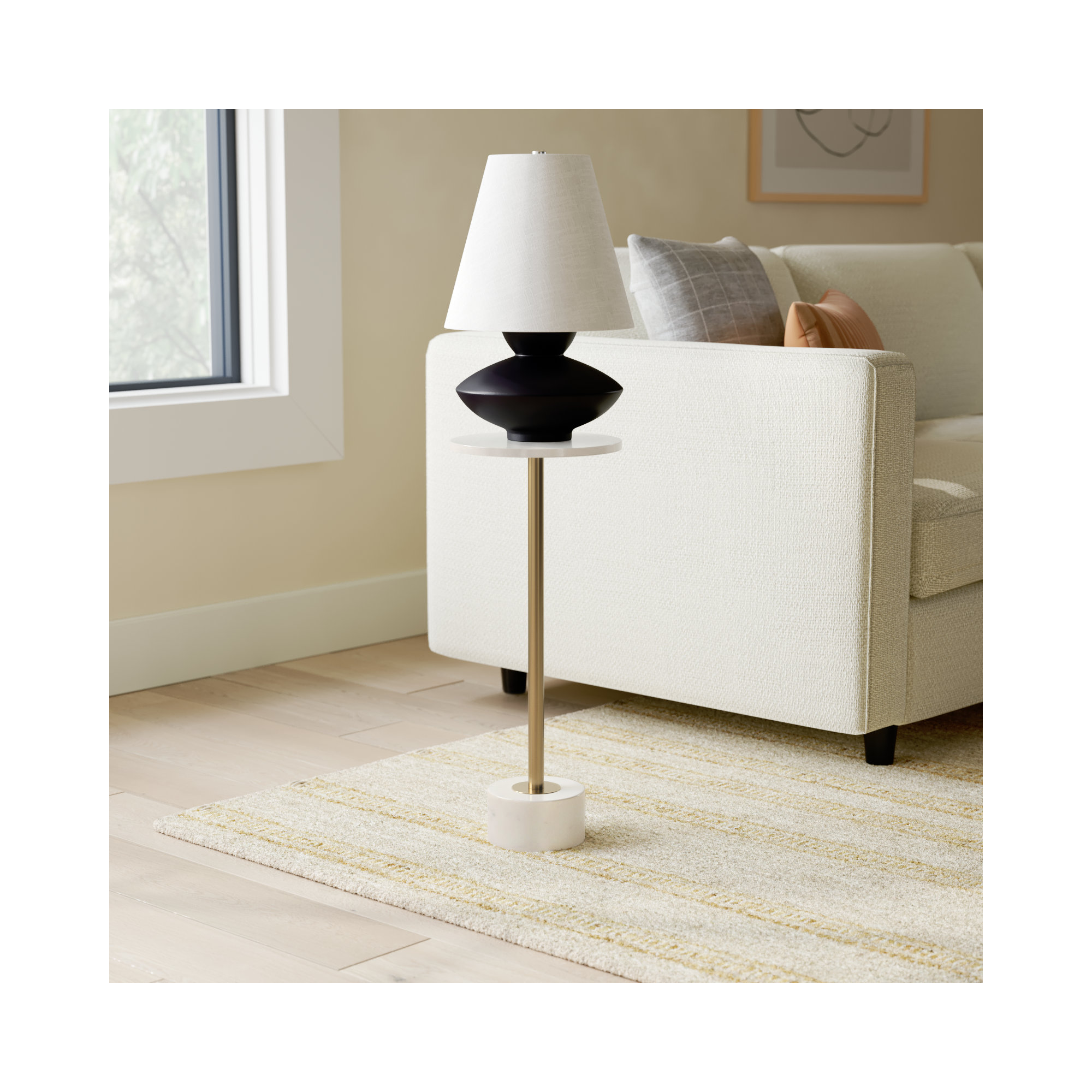 Layla Iron Marble Accent Table, White/Gold