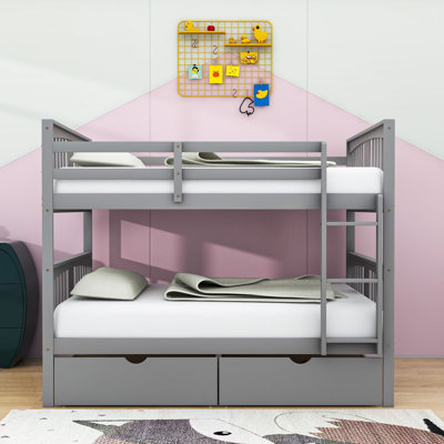 Full Over Full Standard Bunk Bed with Drawers and Ladder by Harper&Bright Designs