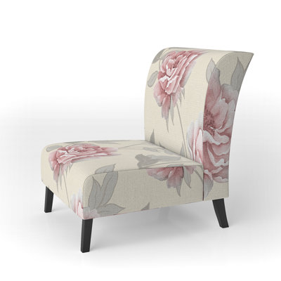 Pink Flowers And Grey Leaf - Upholstered Cabin & Lodge Accent Slipper Chair