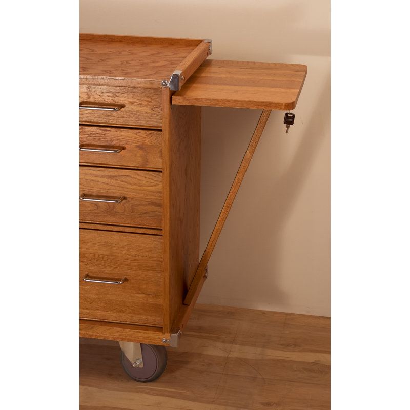 Classic American Red Oak 5-Drawer Lockable Rolling Cabinet