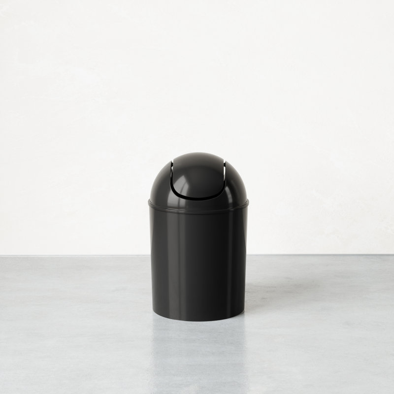 Black Plastic Swing-Top Mini Wastebasket, 1.25 Gallons