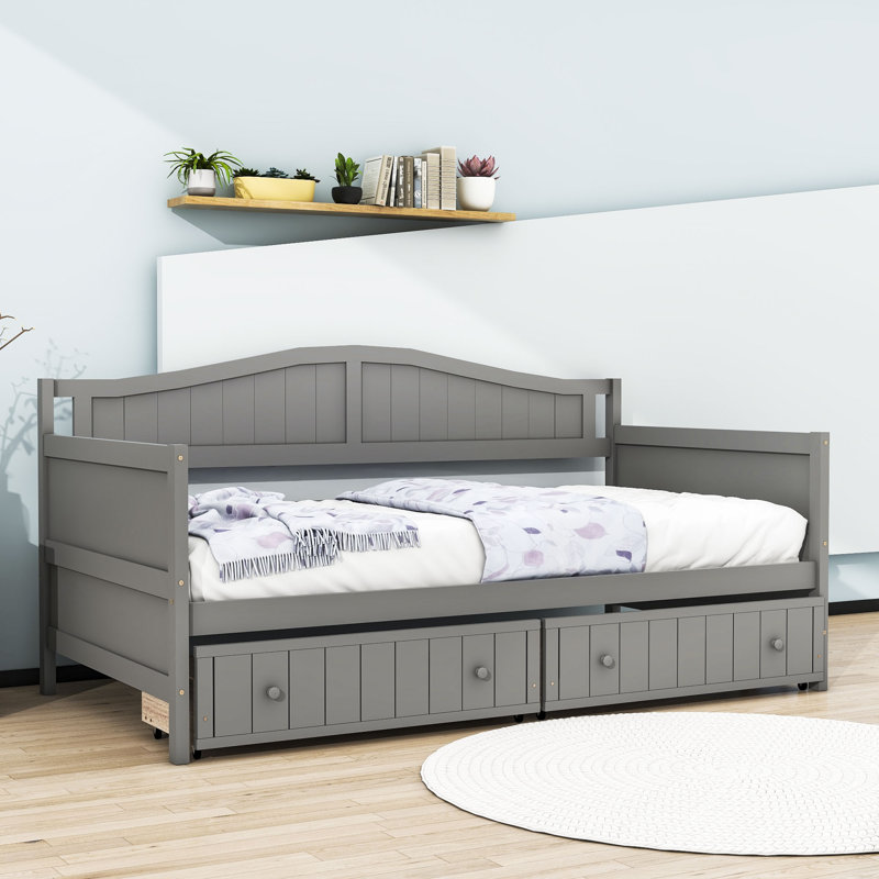 Twin Size Wood Daybed with Two Drawers, Gray