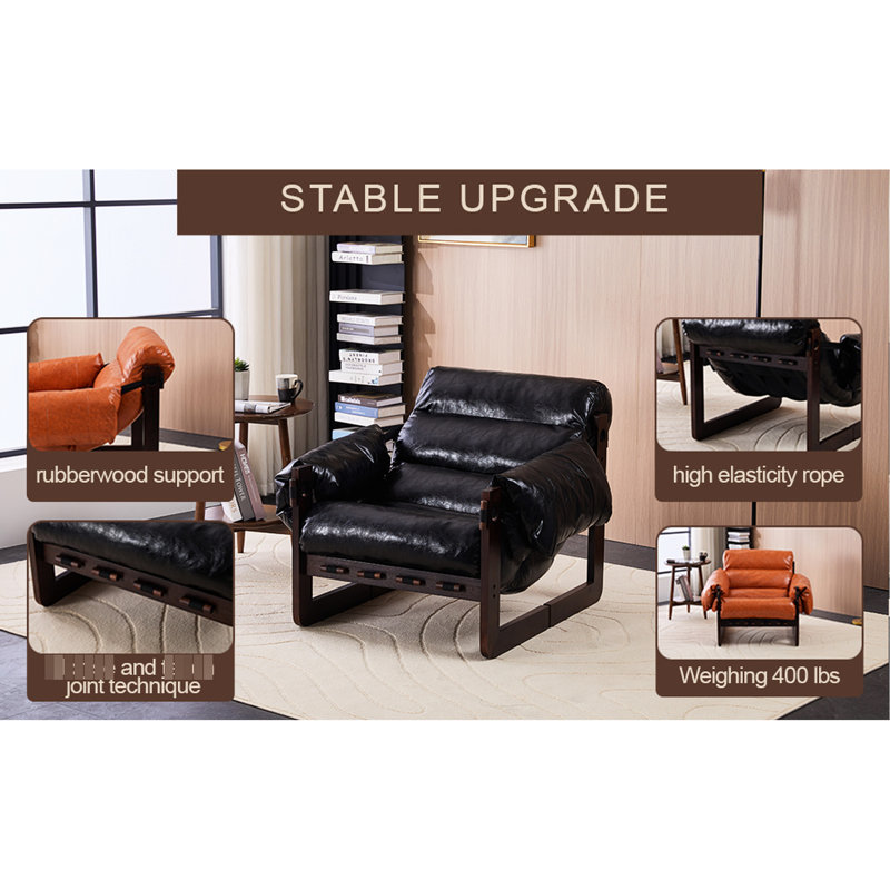 Chaise orange multifonctions avec surface hydrofuge, housse de coussin d'assise amovible, structure en bois d'hévéa, montage rapide. Design moderne et moderne en cuir ciré à l'huile.