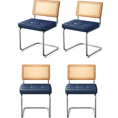 Natural Blue Faux Leather Dining Chairs Of 4, Mid Century Design, Stackable And Breathable For Kitchen Modern High - Quality Filler