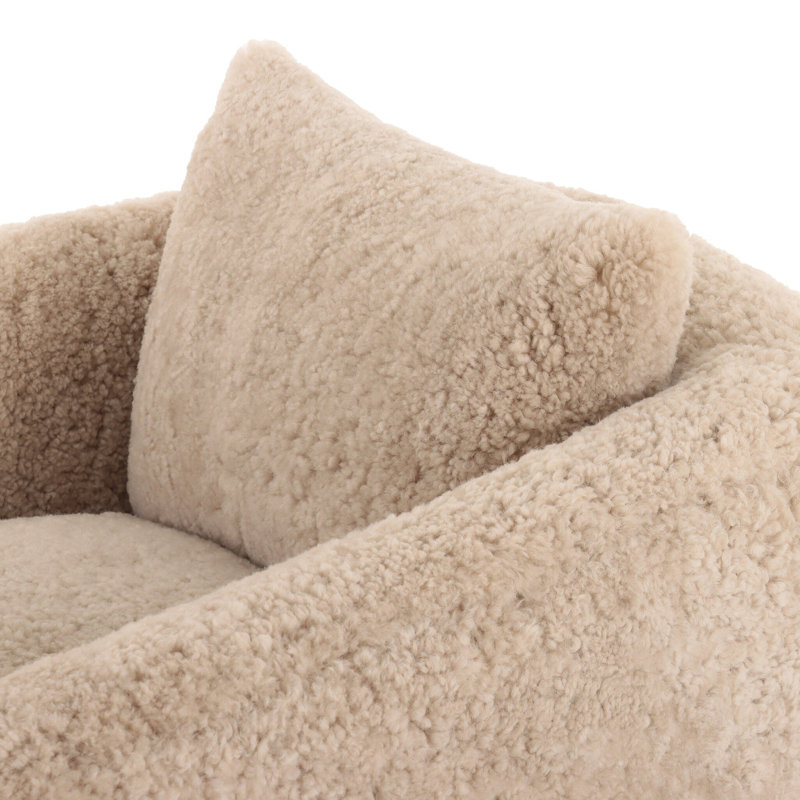 Topanga Swivel Armchair, Beige Shearling