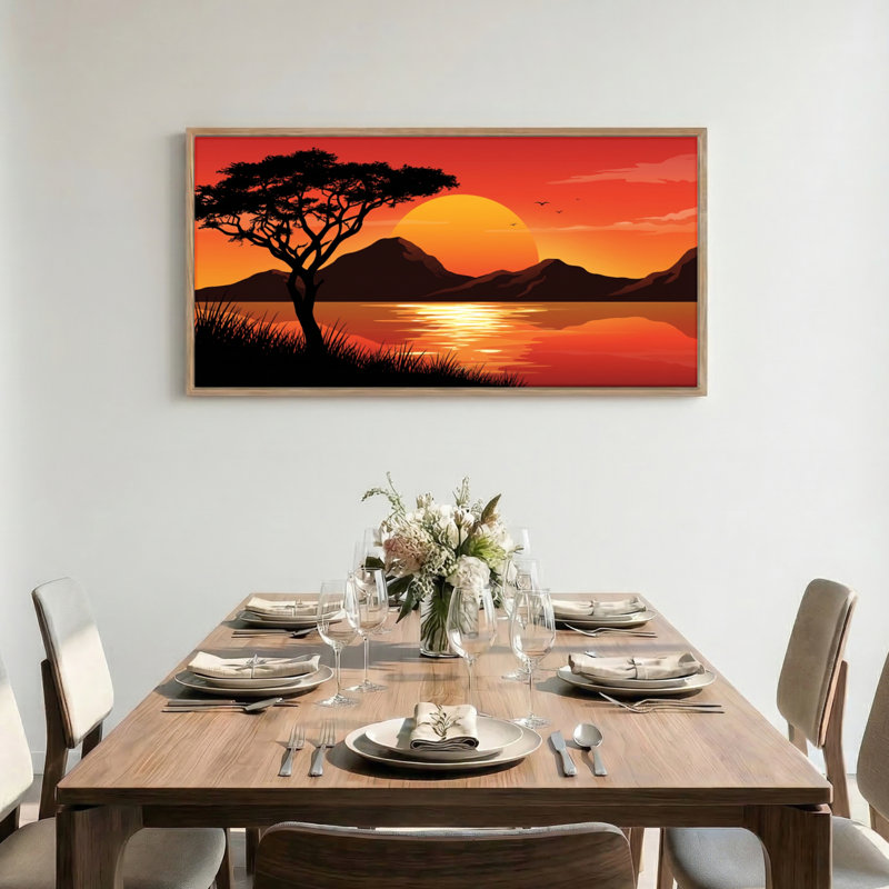Tableau encadré sur toile représentant un paysage au coucher du soleil (1 pièce), 147 x 71 cm, 58 po x 28 po