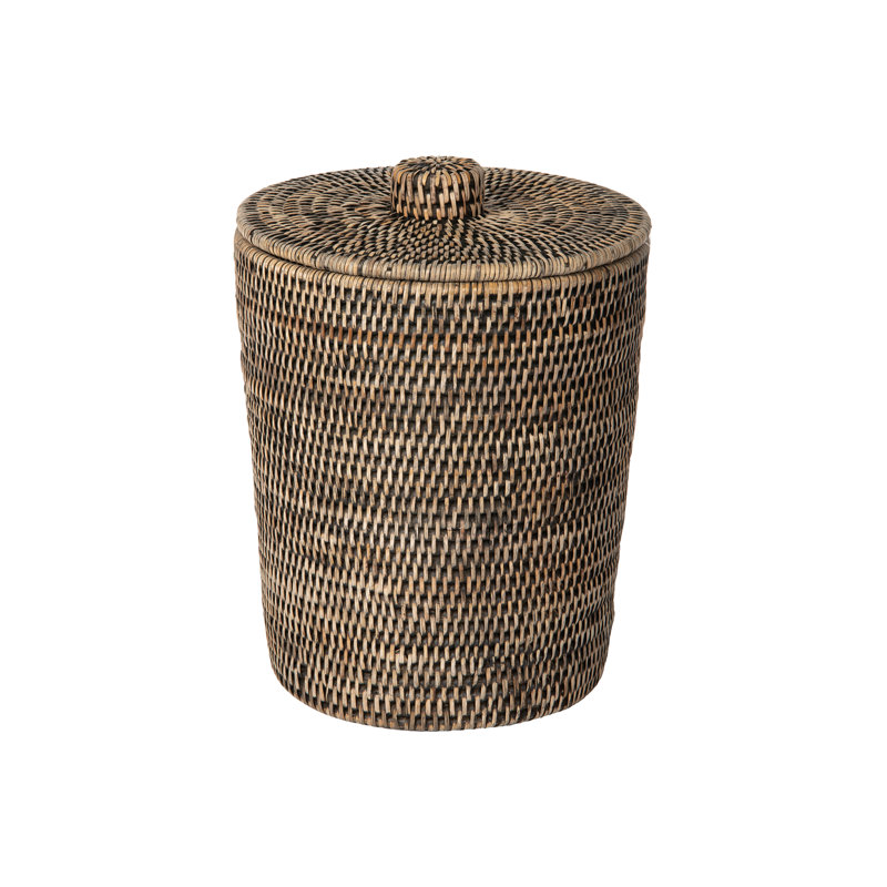 Everard Wicker/Rattan Manual Lift Trash Can, Black Wash