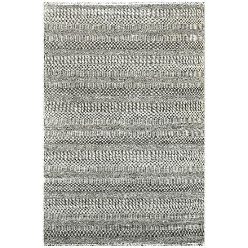 Tapis argenté et noir noué à la main de haute qualité
