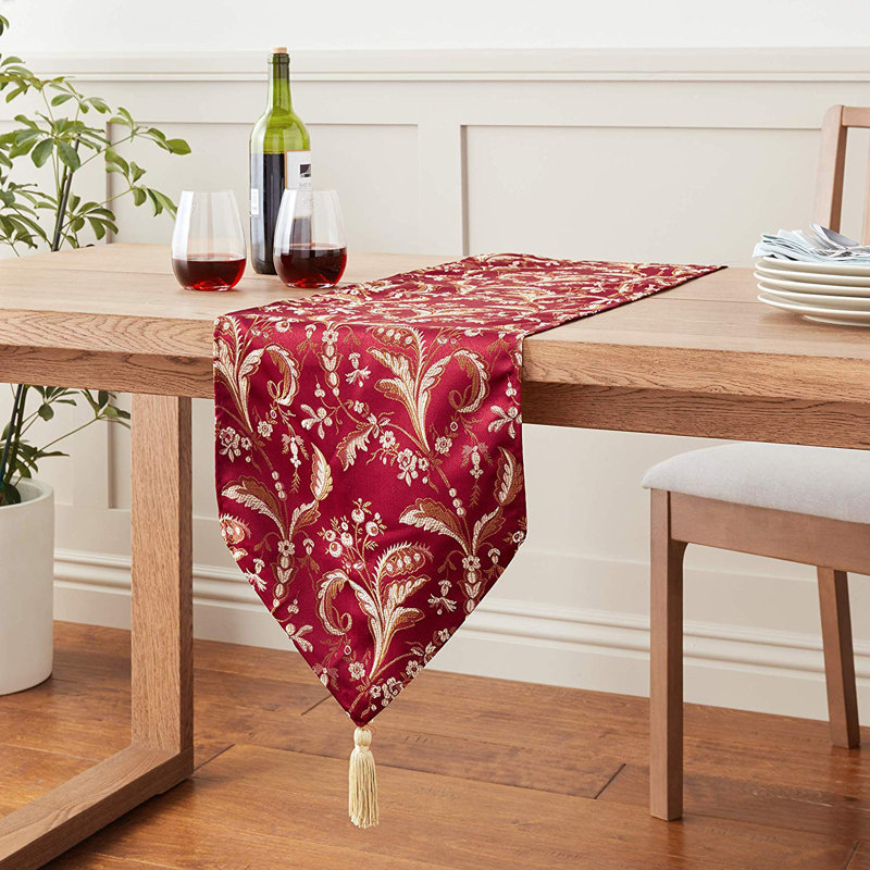 Rockport Floral Table Runner, 70" W x 13" L, Burgundy
