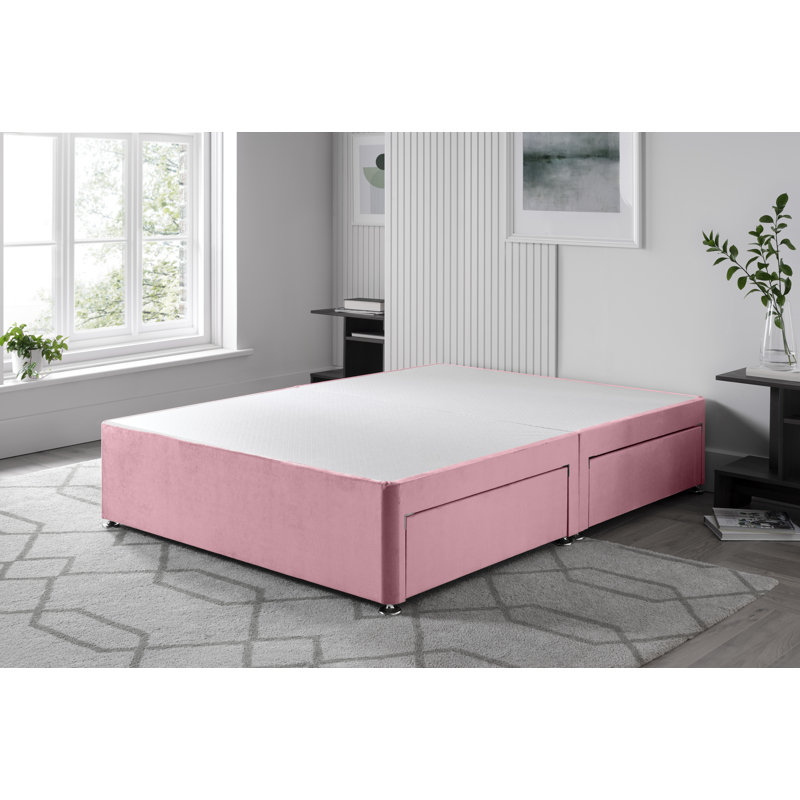 Plush Divan Bed Base, Pink, Super King (6'), No Drawers