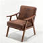Fauteuil d'appoint moderne du milieu du siècle, structure en bois massif, revêtement en microfibre camel clair, idéal pour la lecture dans le salon, la chambre ou l'entrée.-614477257