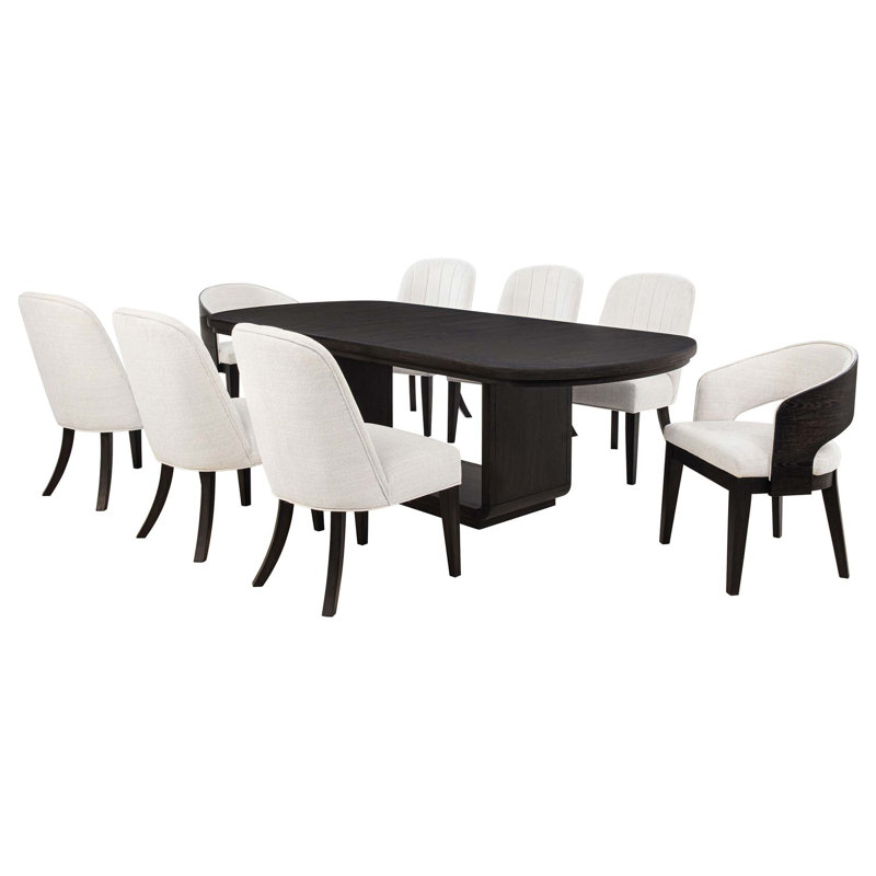 Ensemble de salle à manger rectangulaire 9 pièces avec chaises à dossier demi-tonneau