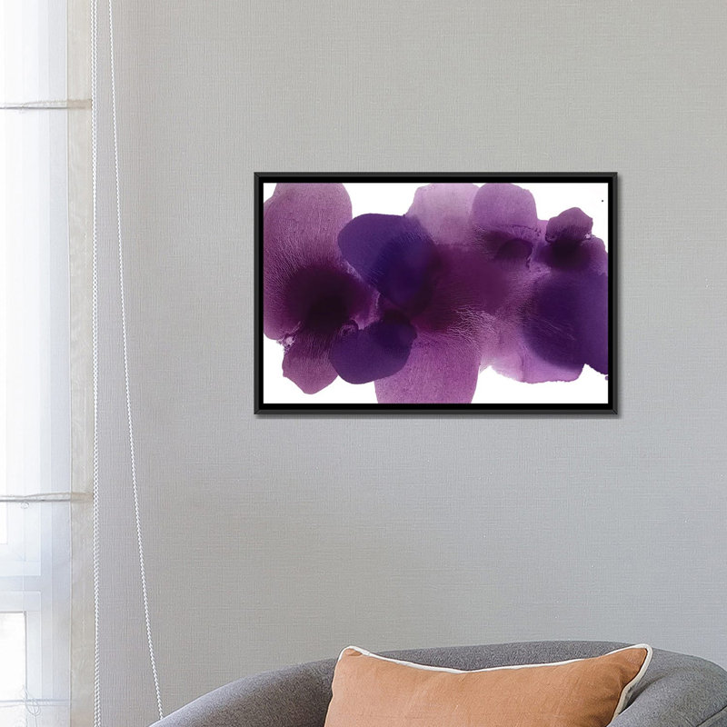«Free form Purple on White», reproduction sur toile, H 18 po x l 26 po x P 1,5 po, Toile avec cadre noir, Pas de tapis