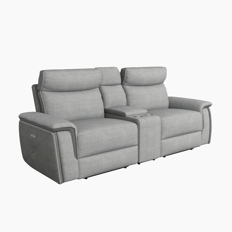 Causeuse inclinable électrique en tissu texturé 93,5 po Enjolie, Tissu gris clair à deux tons