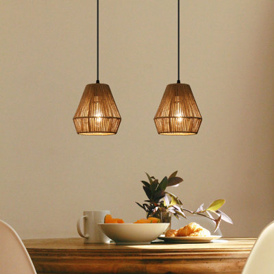 7.09 in. 2 Pack Boho Mini Rattan Pendant Light