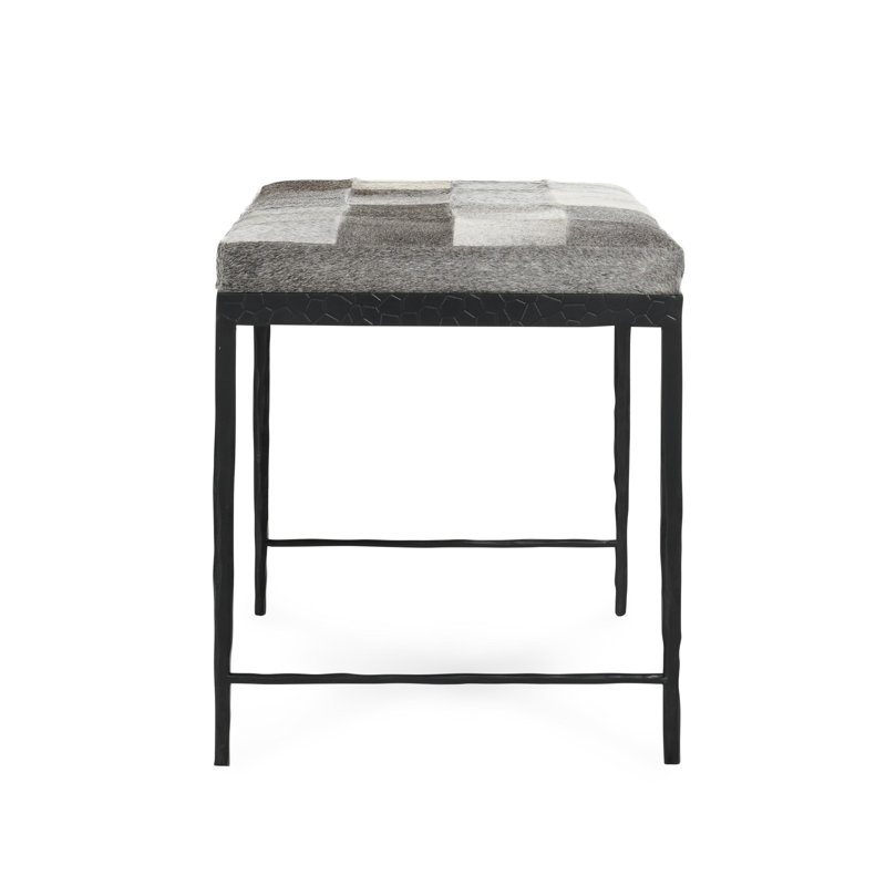 Banc en cuir véritable Achen, Gris, H 18,5 po x l 28 po x P 16 po