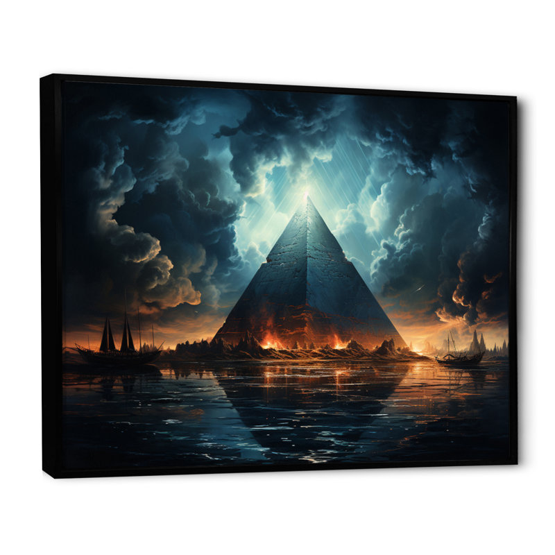 Pyramide réverbération monochrome sur toile, Cadre flottant noir, H 12 po x l 20 po x P 1 po