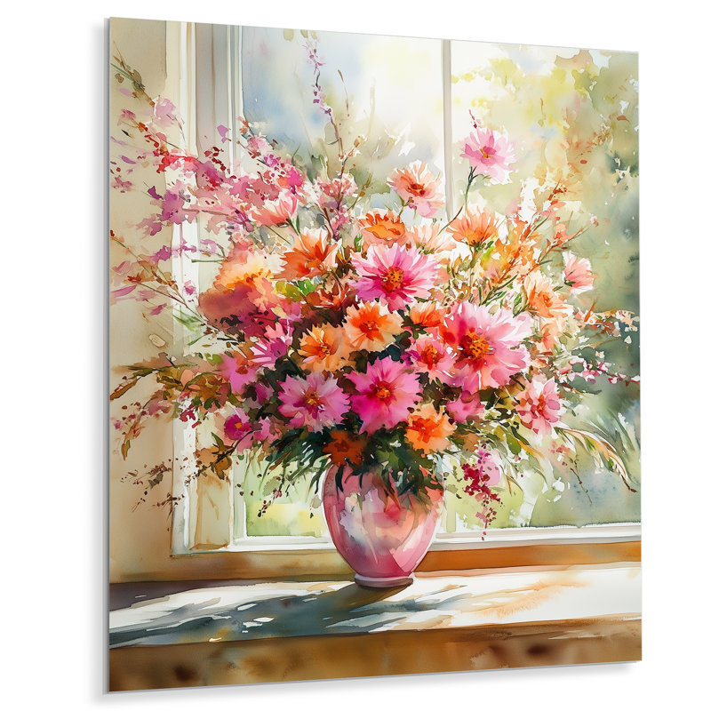 Bouquet de fleurs ensoleillé - Décoration murale de fleurs en vase, impression sur métal, 44" H x 34" W