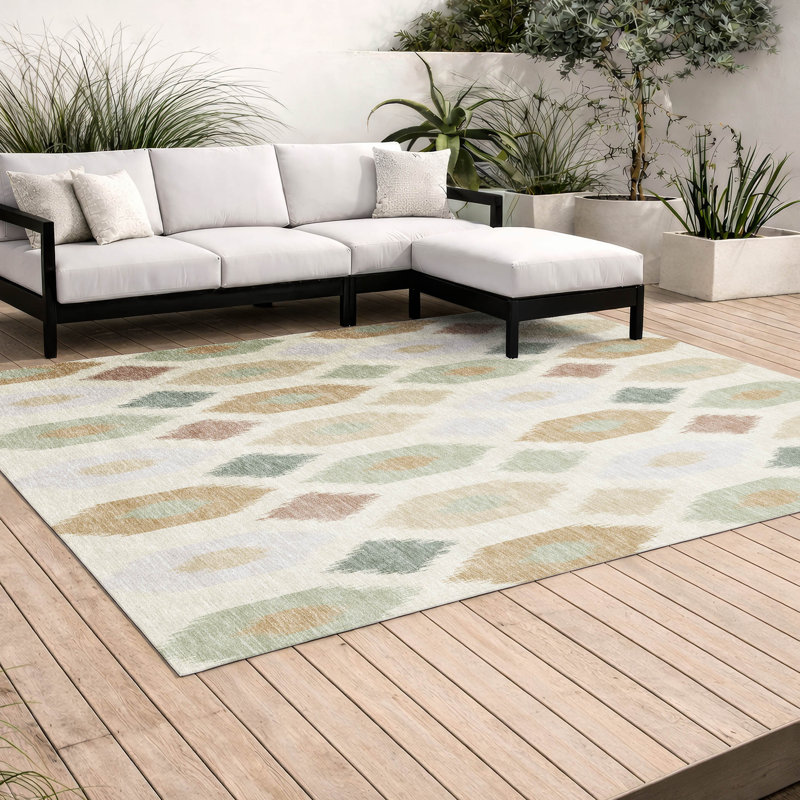 Tapis moderne Ceajay ACN3108 lavable à la machine pour intérieur et extérieur, Crème, 10 pi x 14 pi