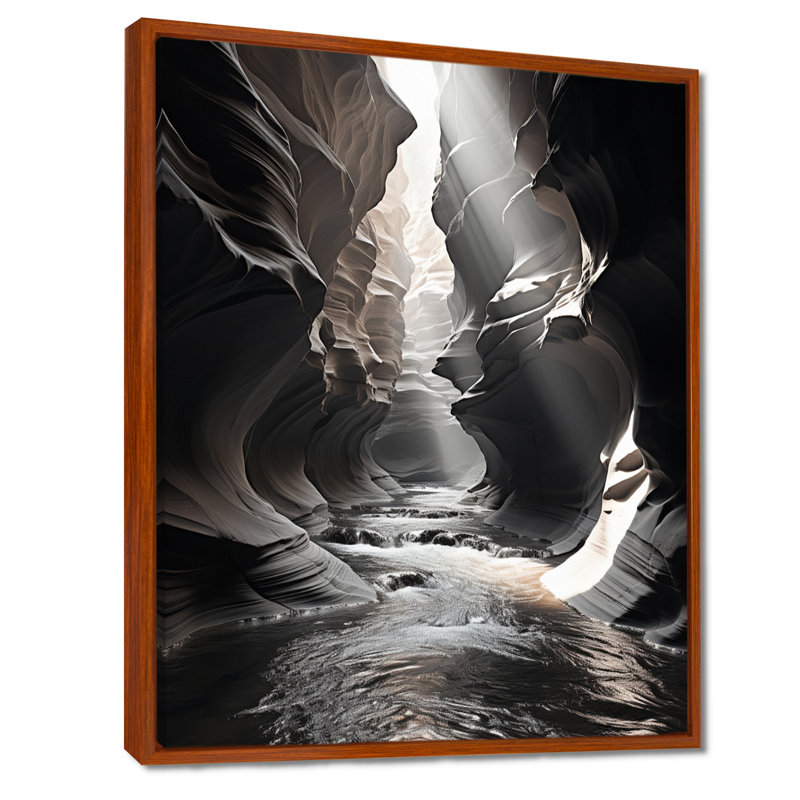 Noir et blanc Canyon Calm - Canyon Wall Art Living Room, 20" H x 12" W, Cadre flottant brun