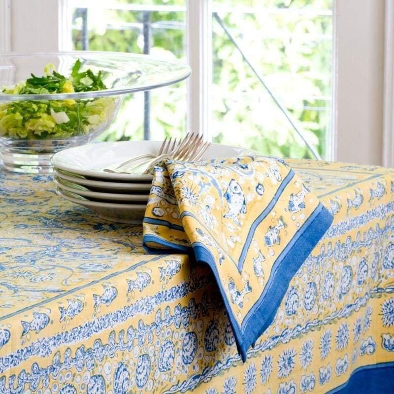 Pickering Tablecloth, 70"  Round, Yellow/Blue
