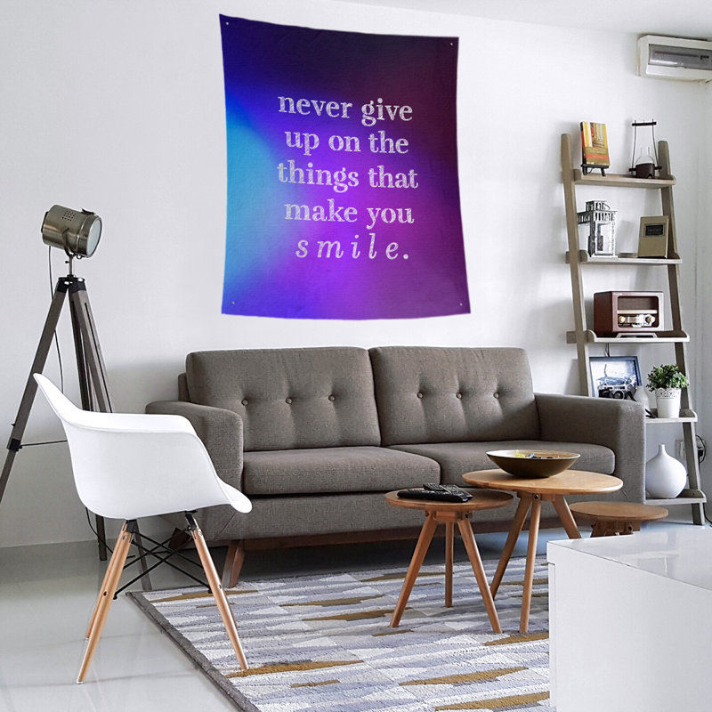 Tapisserie en polyester et citation manuscrite en polyester perseverance, H 60 po x l 51 po, Bleu / Mauve