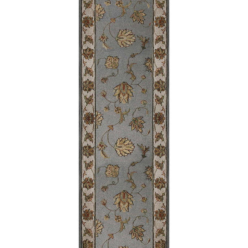Tapis bleu oriental fait main Java, Tapis de couloir 2 pi 2 po x 8 pi