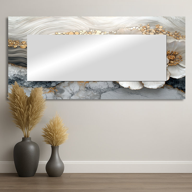 Poppies River On Golden Crys Tal River - Art mural miroir décoratif floral - imprimé sur métal, 28" x 60"