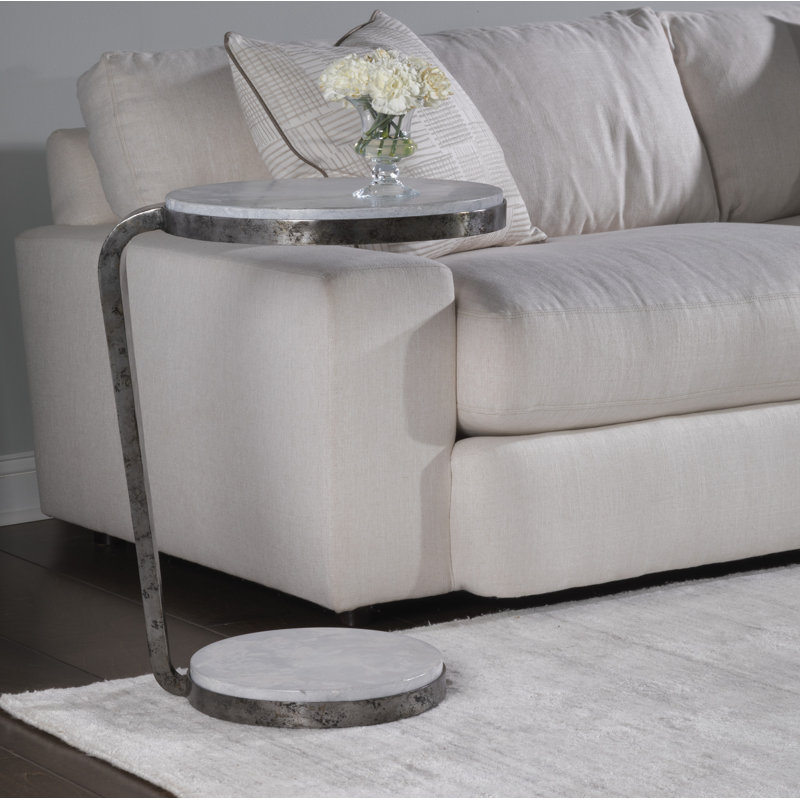 Transitional 16'' Round Gray Stone and Metal Spot Table
