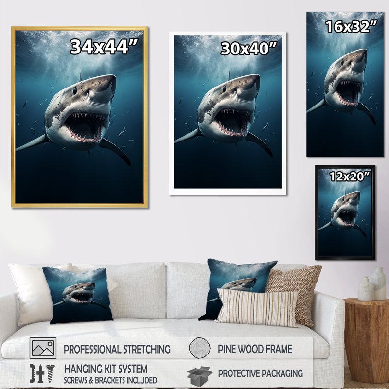 " Blue Shark Apex Predator Photo ", 44" H x 34" W x 1.5" D, Wrapped Canvas
