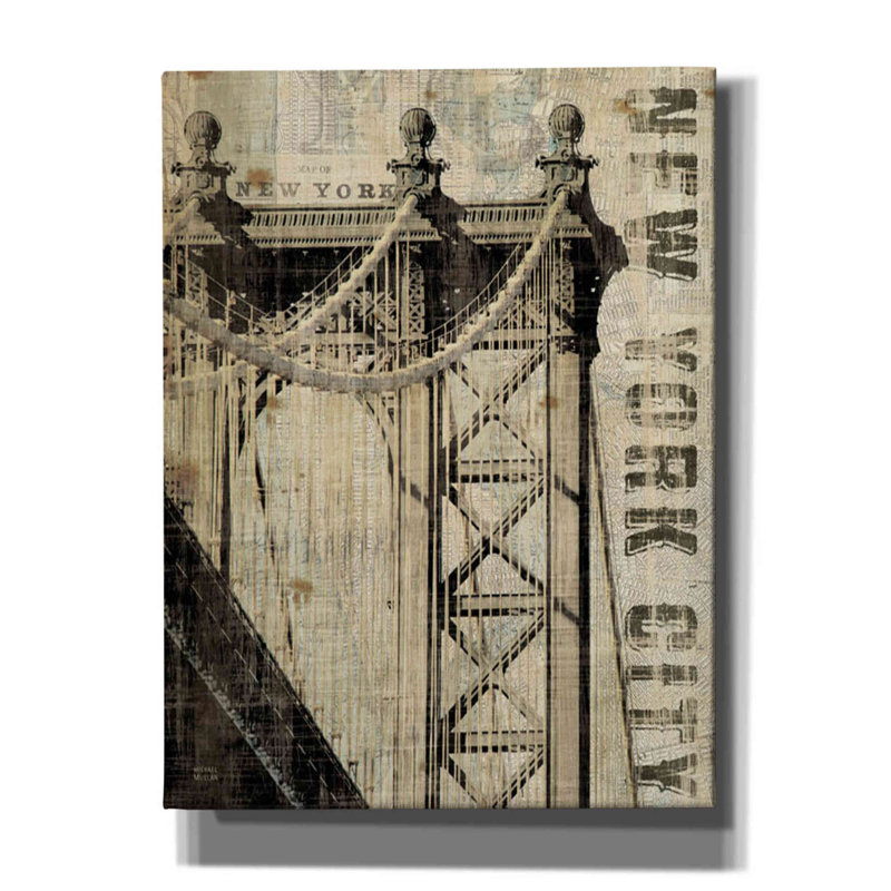 «Vintage NY Manhattan Bridge» par Michael Mullan, art mural sur toile, H 34 po x l 26 po x P 1,5 po