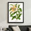 Lys blanc moderne et abstrait avec des taches jaunes et rouges, des feuilles vertes luxuriantes, style illustration botanique. Art mural 24 "x 36" avec cadre en bois noir