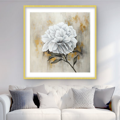 Reproduction matelassée avec pivoine blanche | Décoration florale de salon