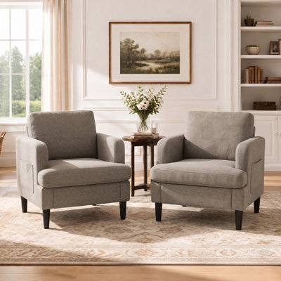 Fauteuil d'appoint rembourré moderne avec accoudoirs larges, poche de rangement latérale et dossier ergonomique