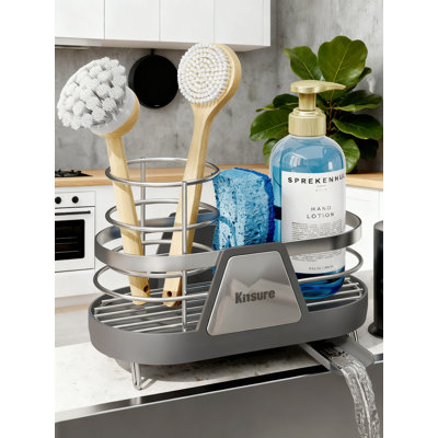 Porte-éponge pour évier de cuisine, porte-éponge en métal antirouille avec bonde rotative et porte-brosse amovible, organisateur d'évier peu encombrant