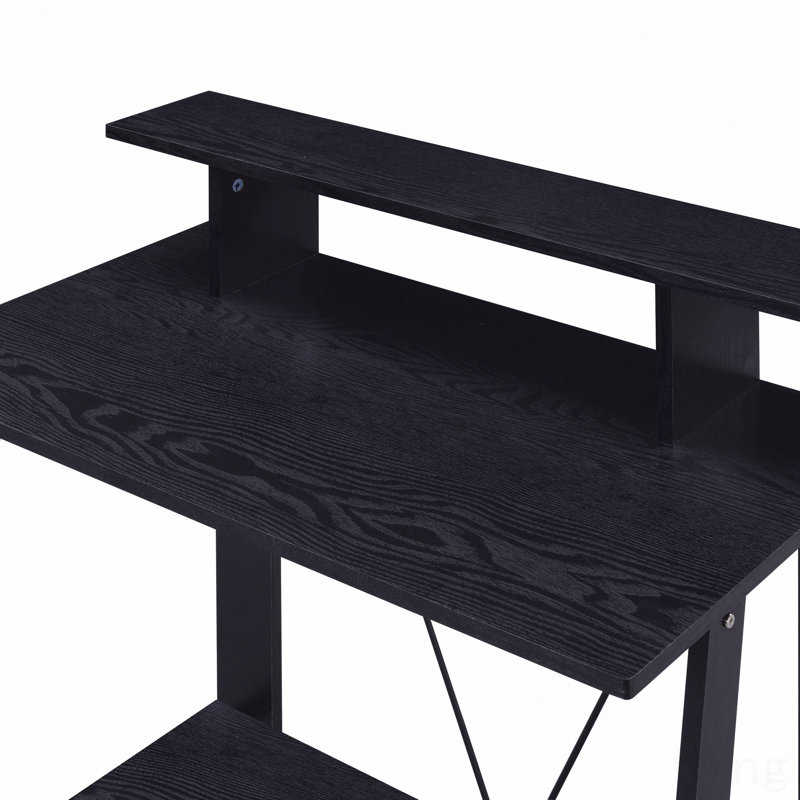 Black Writing Desk, with Upper Shelf, Black