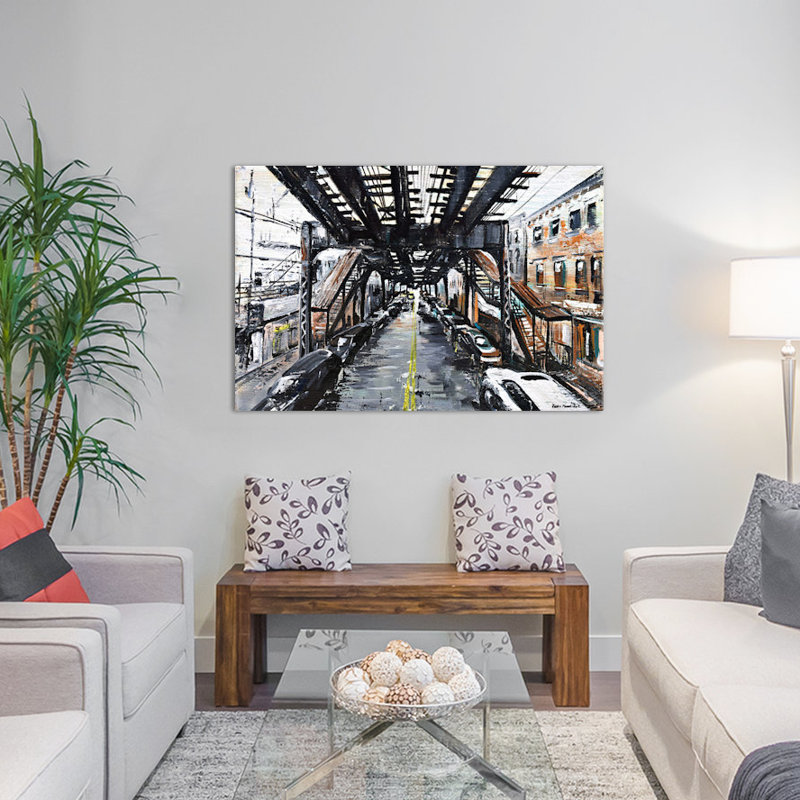 "Under the train" par Piero Manrique, reproduction d'art sur toile tendue, H 18 po x l 26 po x P 1,5 po, Pas de tapis