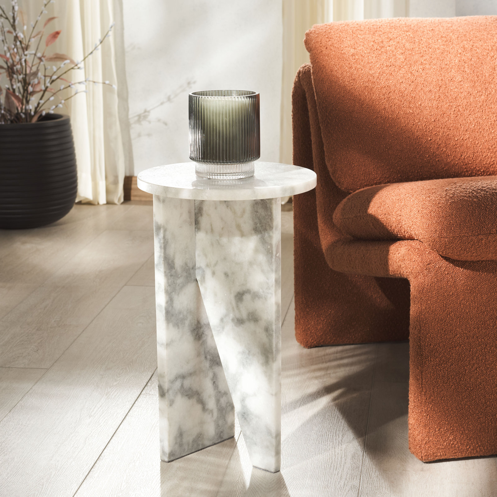 Fairfax 12" Genuine Marble End Table, White