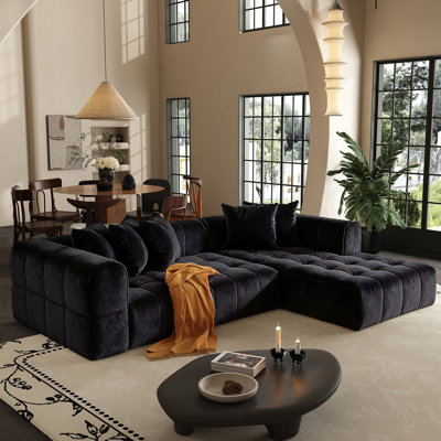 107.9" L Shaped Convertible Modular Couch, Cloud Couch Sectional With Ottoman
