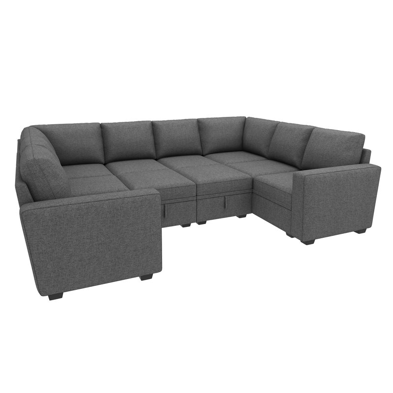Abramson U Shaped Sectional Sofa With Storage, Gray Polyester