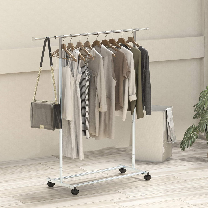 Steel Adjustable Rolling Clothing Rack, Silver
