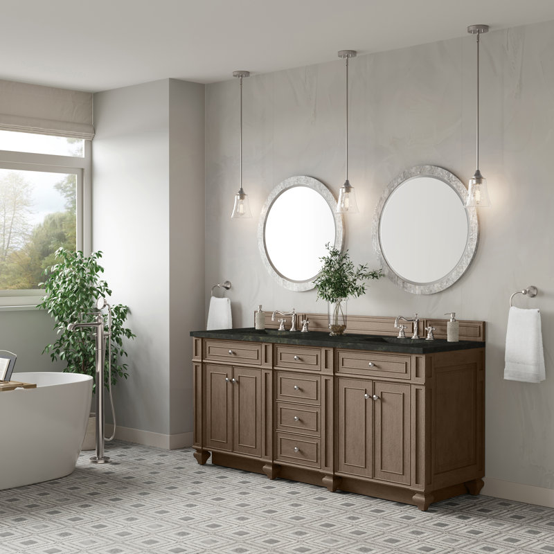 Meuble-lavabo double l 72 po Bristol, Noyer blanchi, Phantome Eclos, 8 po