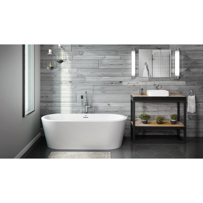Round Double Handle Floor Mounted Freestanding Tub Filler with Diverter and Hand Shower, Brushed Nickel