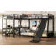 Lit superposé en L en métal avec lit mezzanine simple, bureau et tablettes de rangement