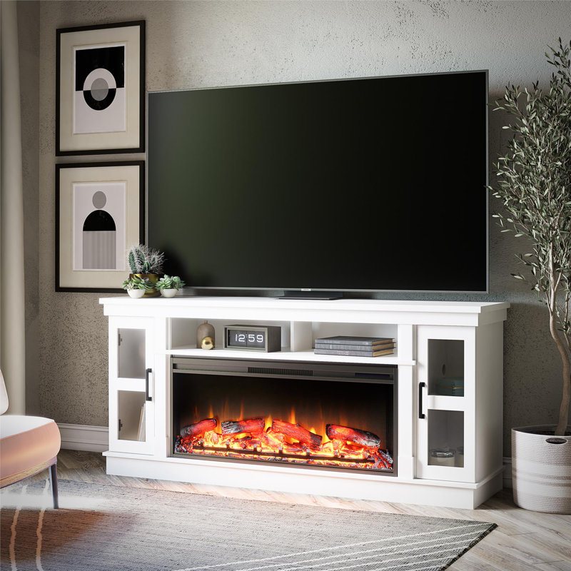 Console de télévision large avec foyer électrique pour téléviseur de 75 po Kenyla
