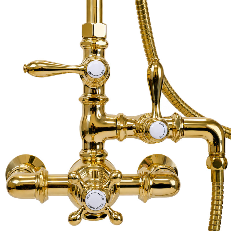 Douche thermostatique apparente et douchette à main de Strom Living, Laiton ultra enduit