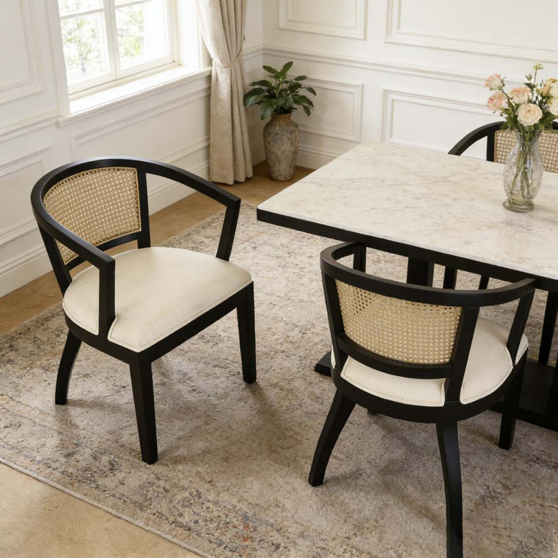 Chaise avec accoudoirs de salle à manger, Crème